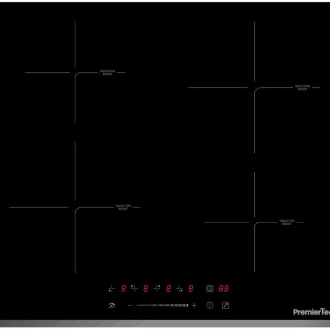 Piano Cottura a Induzione da incasso 4 Zone 60cm 7000watt Slide Touch Control Funzione Boost Led Display Vetro Front Edge PremierTech PT-PC4I
