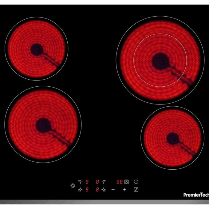 Piano Cottura 4 Fuochi Vetroceramica 60cm Elettrico da incasso Display Led Touch Control Vetro Front smussato PremierTech PT-PC4C