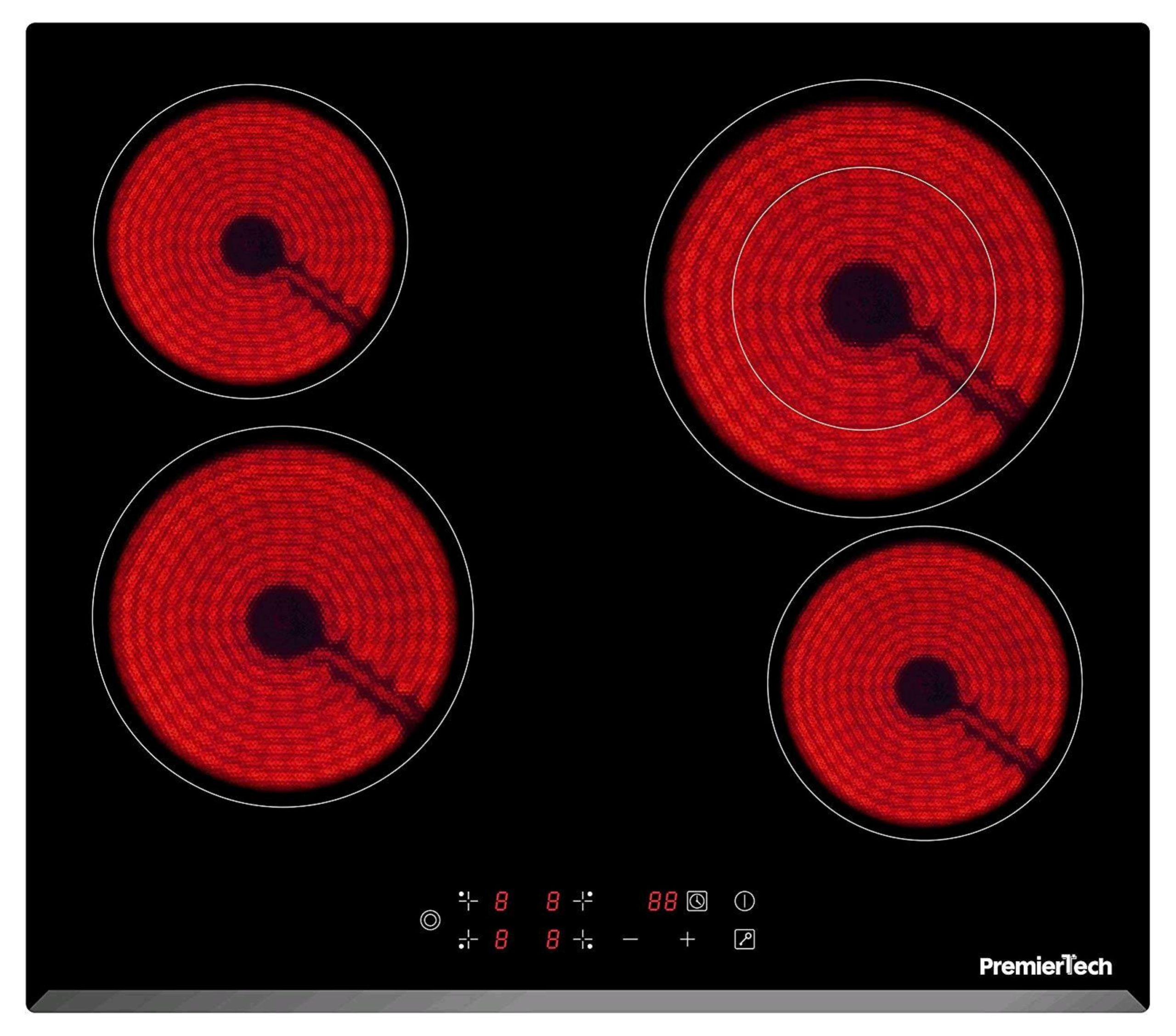 Piano Cottura 4 Fuochi Vetroceramica 60cm Elettrico da incasso Display Led Touch Control Vetro Front smussato PremierTech PT-PC4C