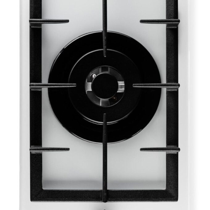 PremierTech® Piano Cottura a Gas 1 fuoco 30cm Vetro Bianco 1 bruciatore griglie in ghisa PremierTech PC301GW