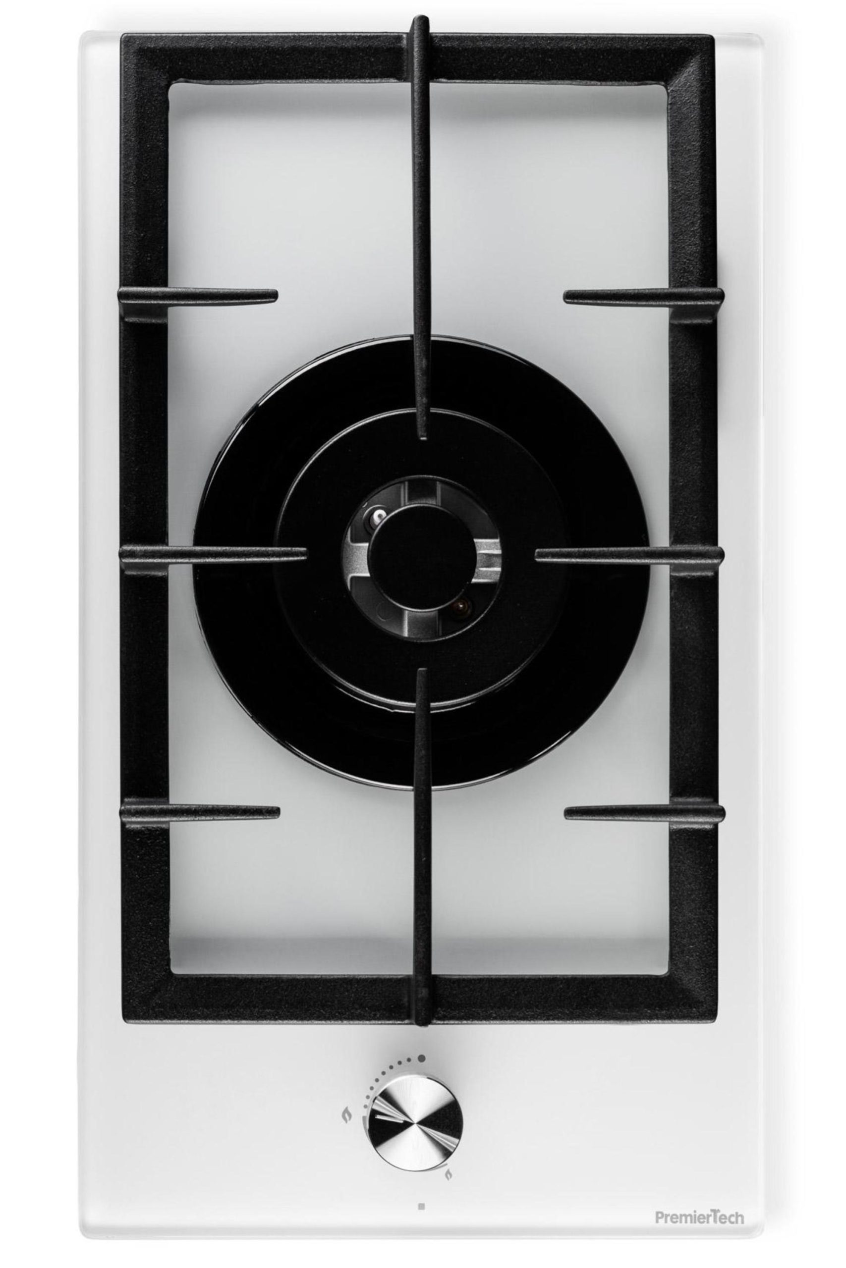 PremierTech® Piano Cottura a Gas 1 fuoco 30cm Vetro Bianco 1 bruciatore griglie in ghisa PremierTech PC301GW
