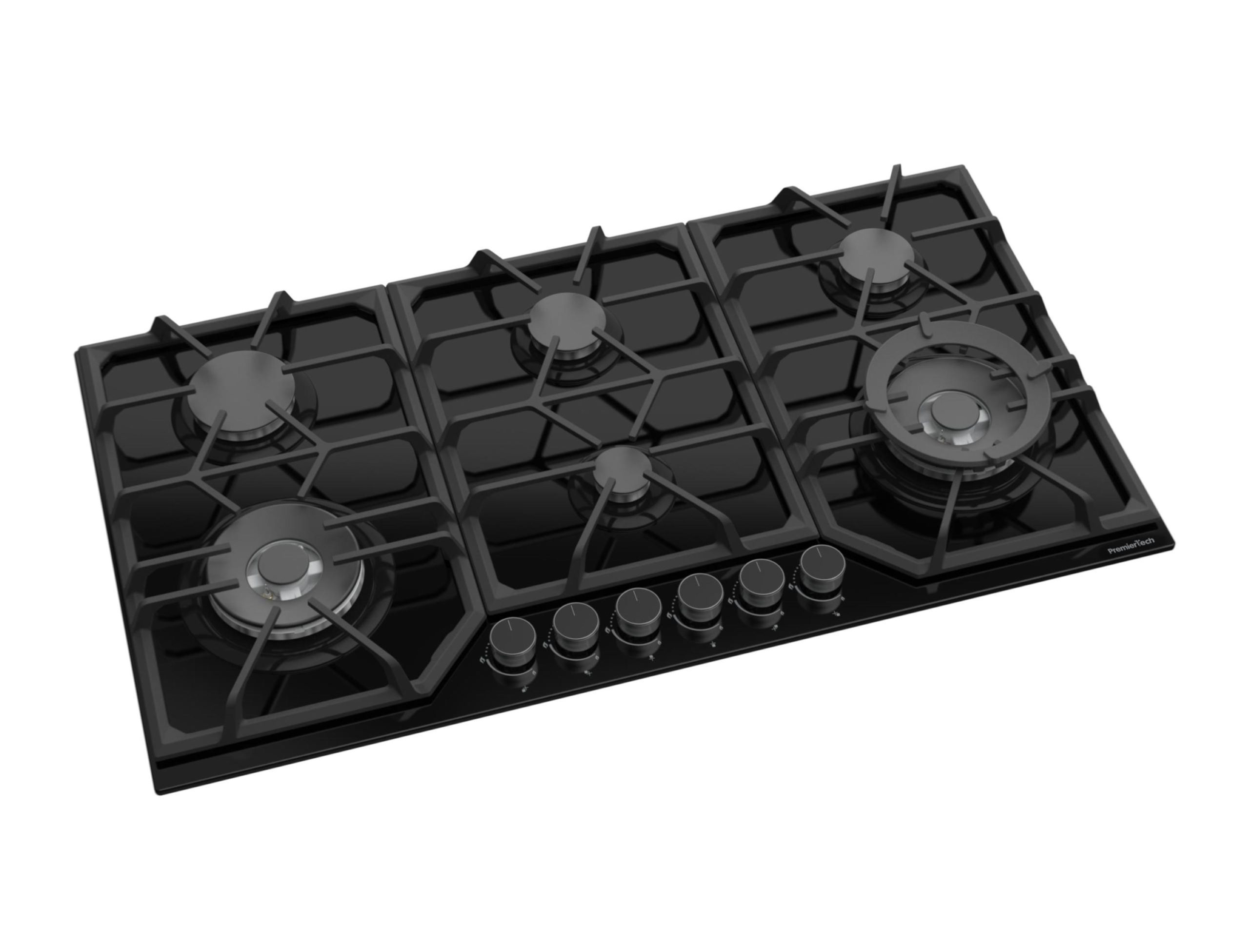 Piano Cottura a Gas a 6 fuochi da 90cm doppio Wok in Vetro Nero PremierTech PC906G