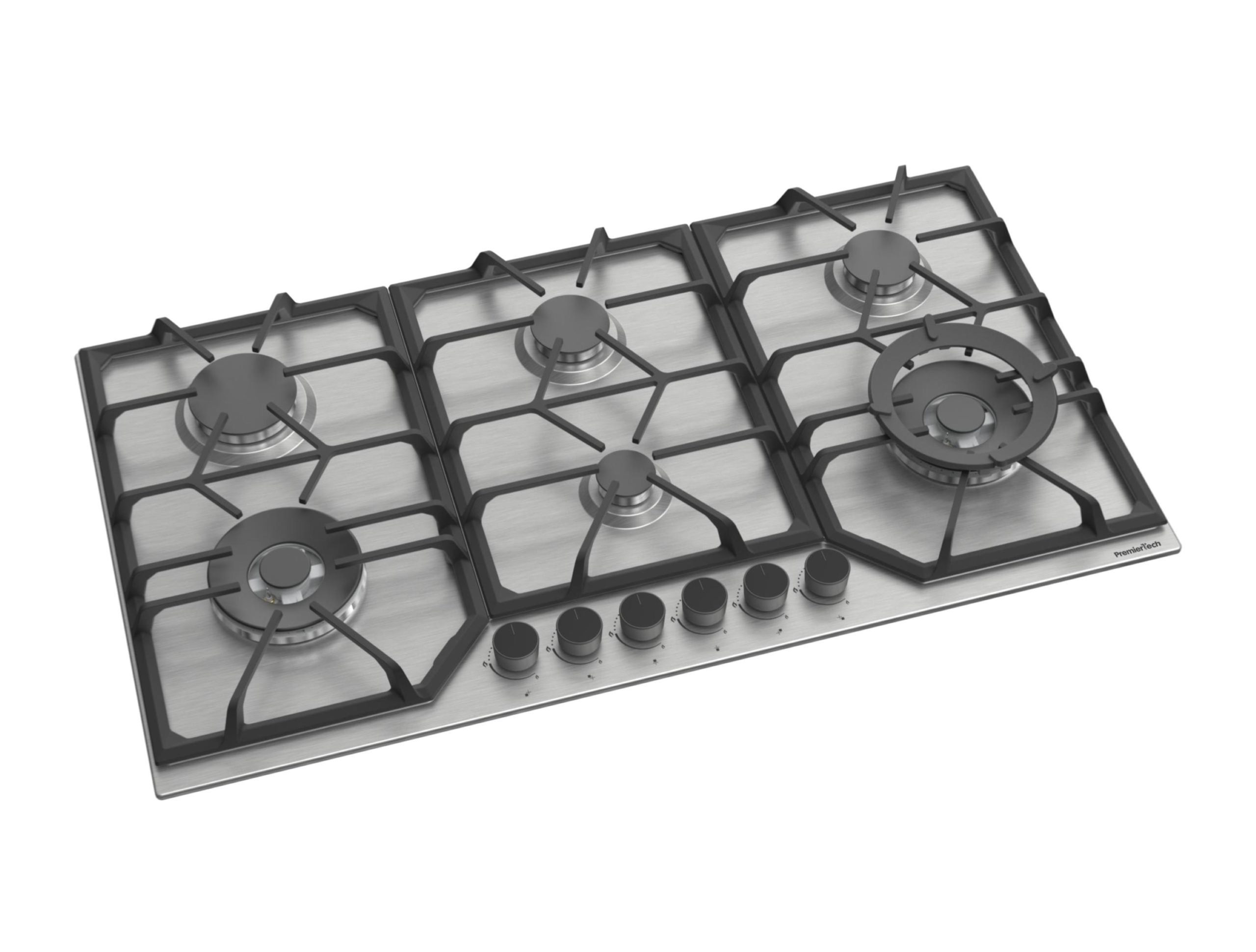 Piano Cottura a Gas a 6 fuochi da 90 cm doppio Wok in Acciaio Inox PremierTech PC906