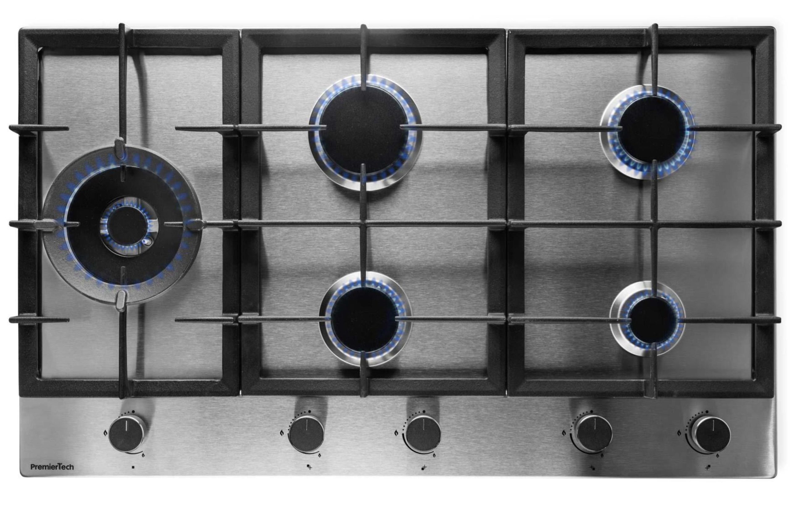 Piano Cottura a Gas 5 fuochi 90cm Acciaio Inox con Wok supporti in ghisa PremierTech PC905L