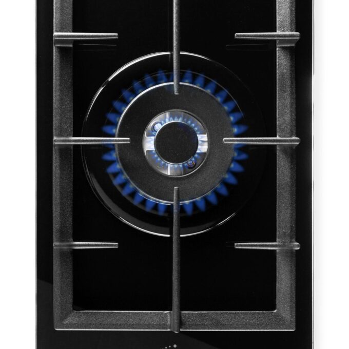 Piano Cottura a Gas 1 fuoco 30cm Vetro Nero 1 bruciatore Griglie in Ghisa PremierTech PC301G