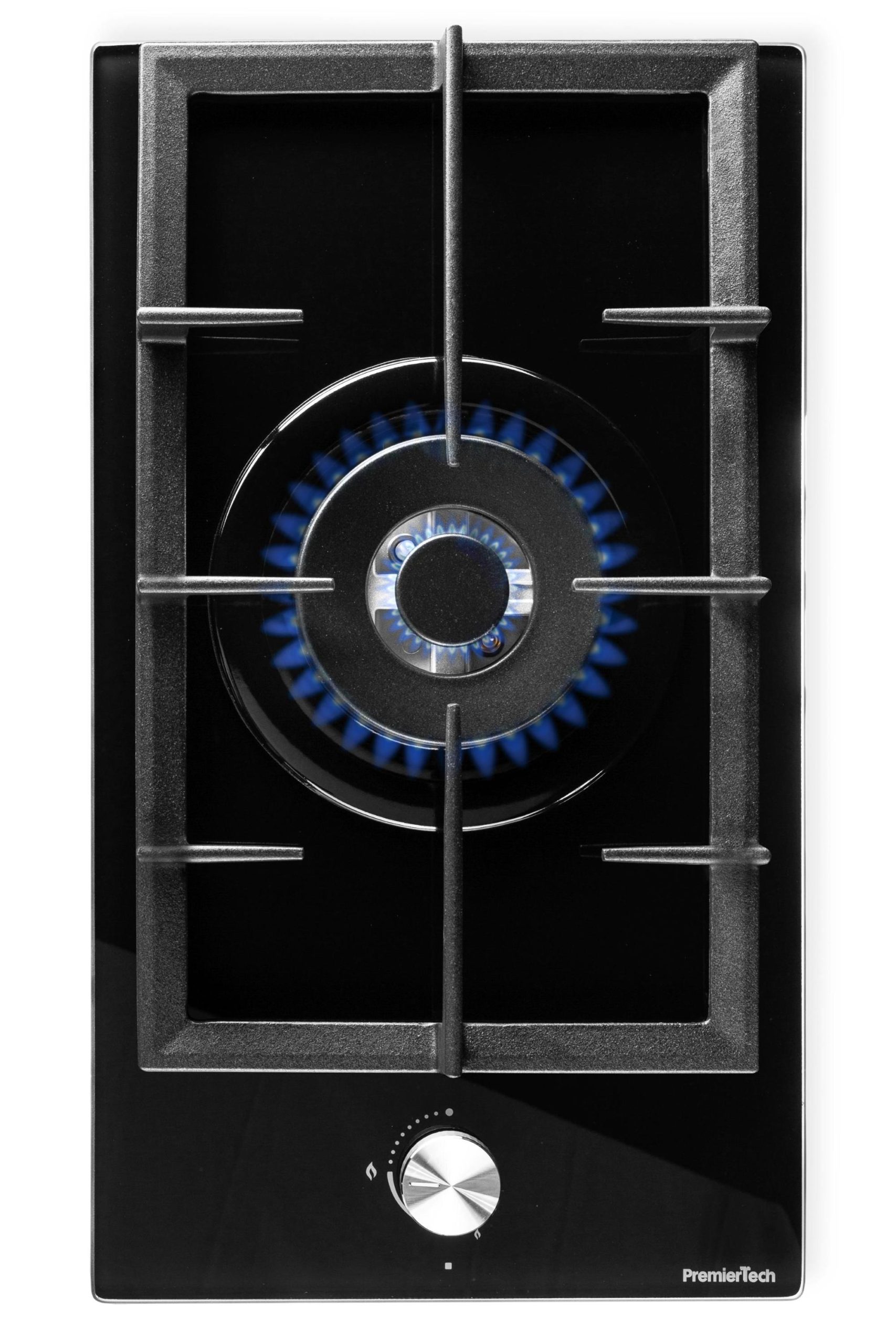 Piano Cottura a Gas 1 fuoco 30cm Vetro Nero 1 bruciatore Griglie in Ghisa PremierTech PC301G
