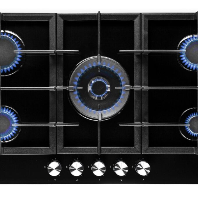 Piano cottura a gas 90cm Nero 5 fuochi in Vetro PremierTech PC905G