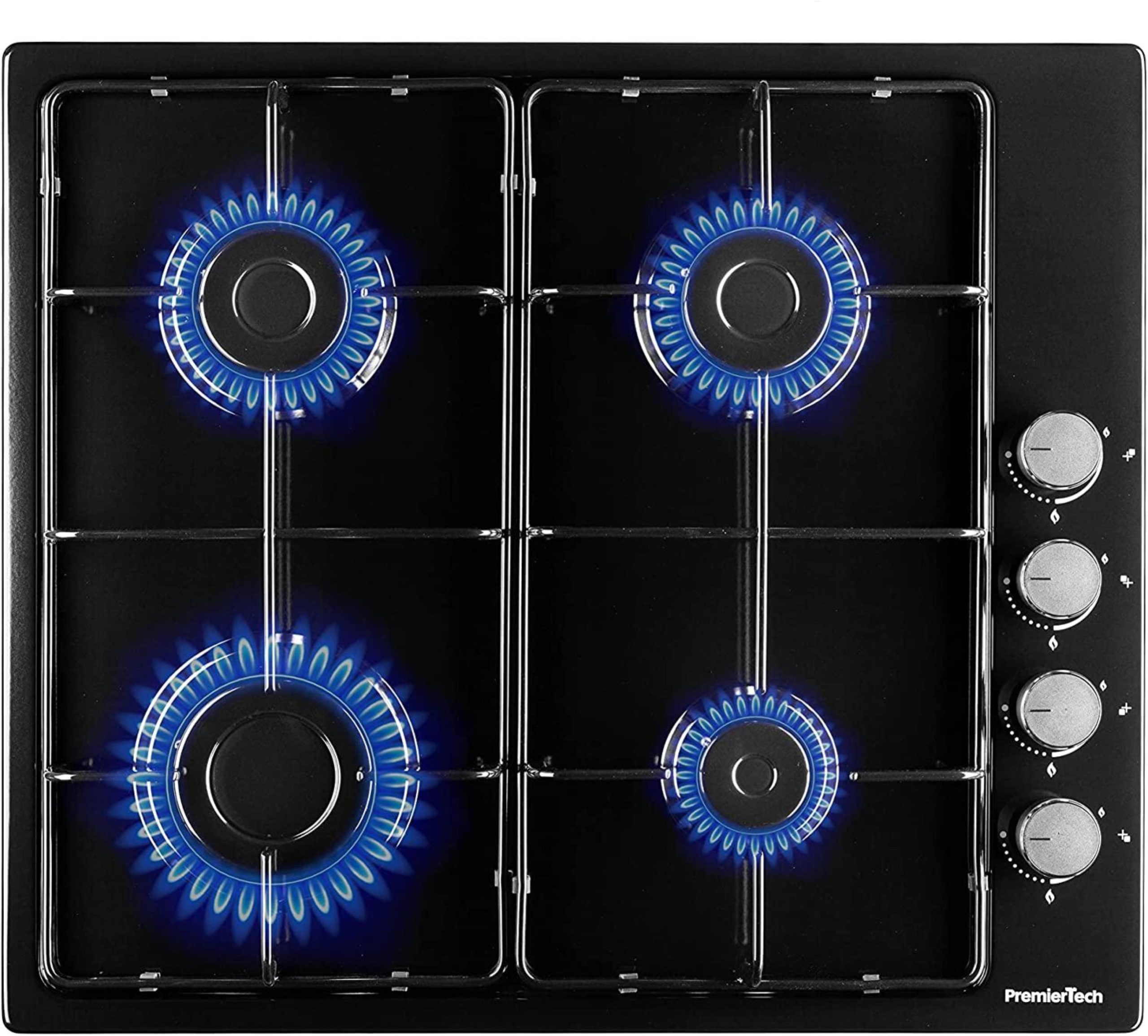 Piano cottura a gas 60cm Nero Lucido 4 fuochi PremierTech PC604BEG