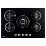 Piano cottura a gas 5 fuochi 75cm Vetro Nero PremierTech PC5G75V