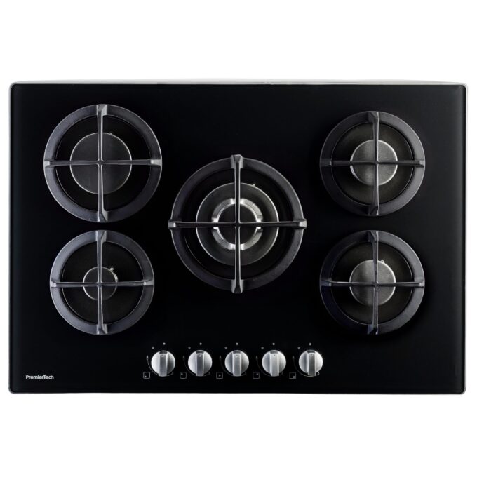 Piano cottura a gas 5 fuochi 75cm Vetro Nero PremierTech PC5G75V